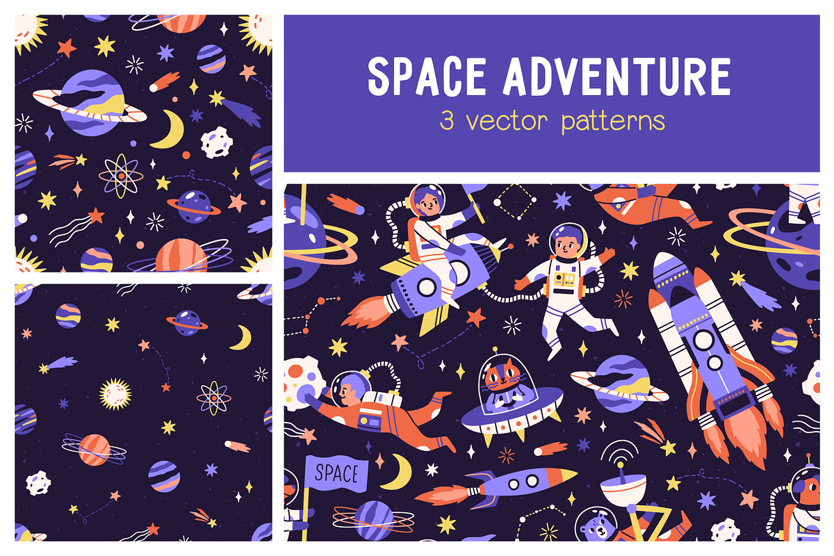 Cosmic childish seamless patterns, a Pattern Graphic by Good Studio (Photo 1 of 8)