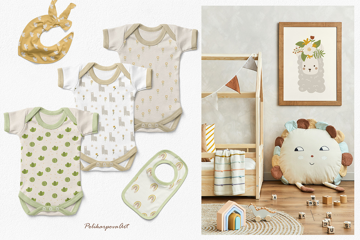 Llamas & Cactus clipart and patterns, an Animal Illustration by polikarpovaart (Photo 6 of 11)