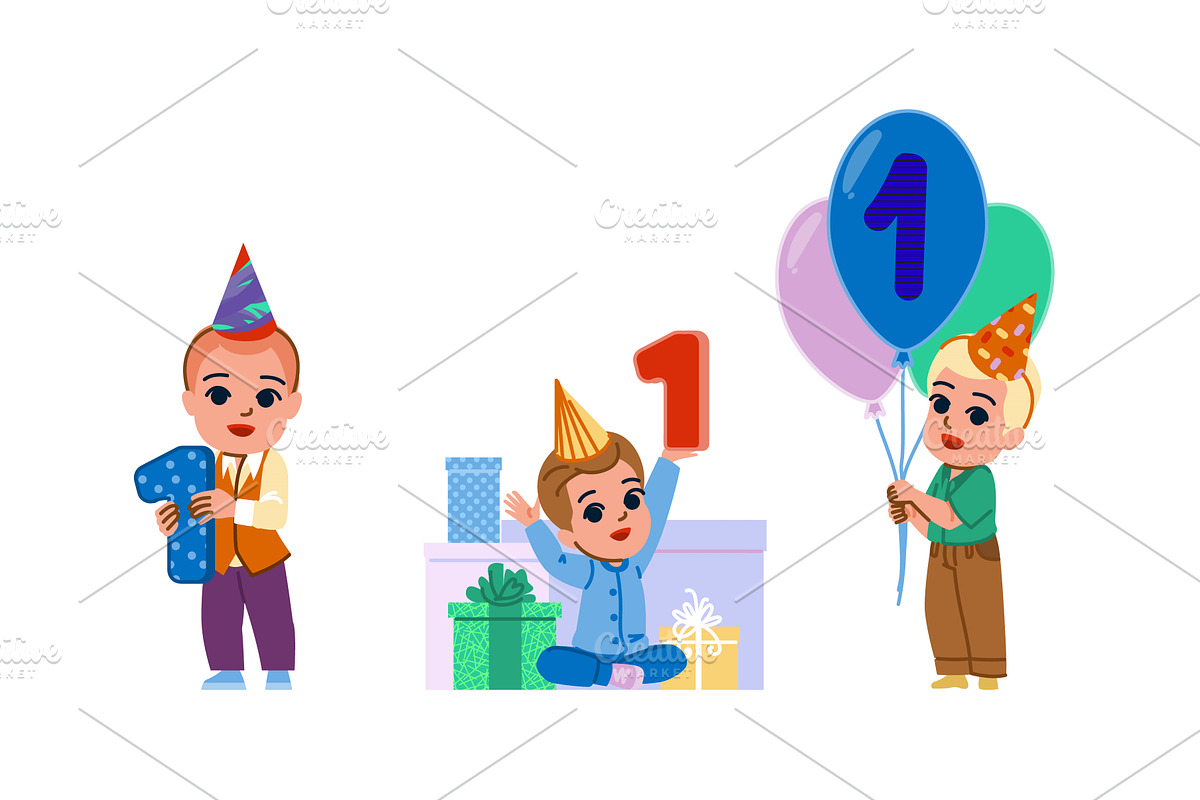 cake kid boy first birthday vector, a Person Illustration by pikepicture