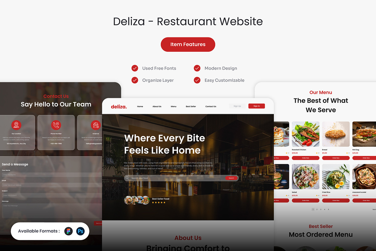 Deliza - Restaurant Website Template, an UI Kit Template by Kmg Design (Photo 1 of 2)