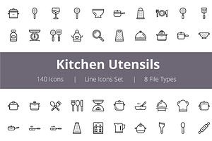 125 Kitchen Utensils Line Icons