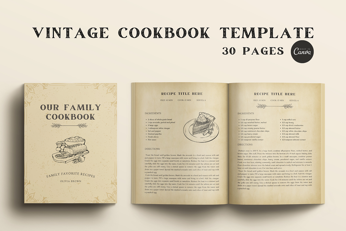 Vintage Cookbook Template CANVA, a Magazine Template by OrganizationOasisRo (Photo 1 of 10)