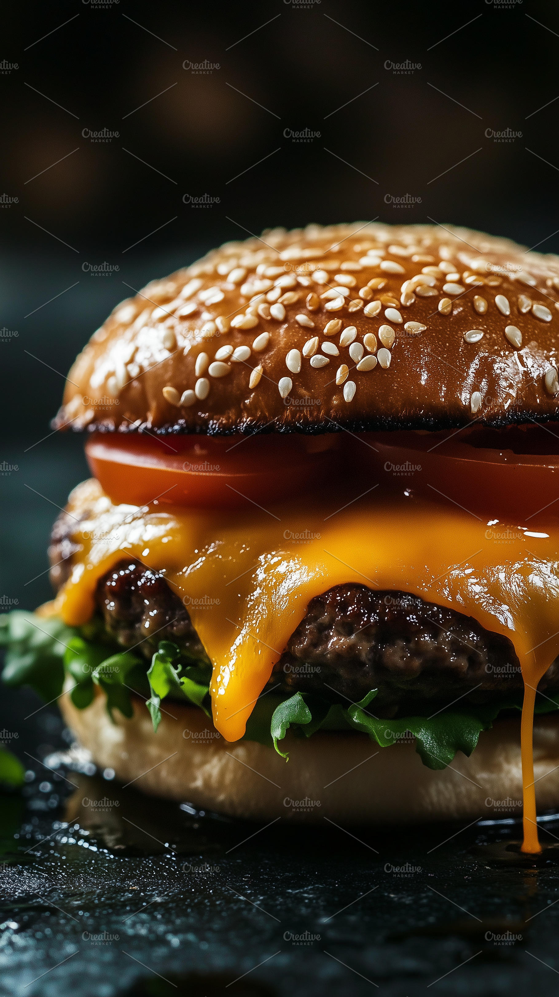 Close up on a burger with dripping, a Food & Drink Photo by MistyDay