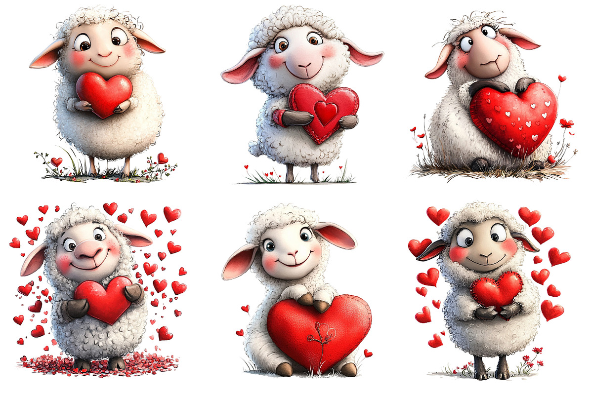 Valentine's Day Sheep Clipart Bundle, an Illustration by Dream Creation (Photo 3 of 5)