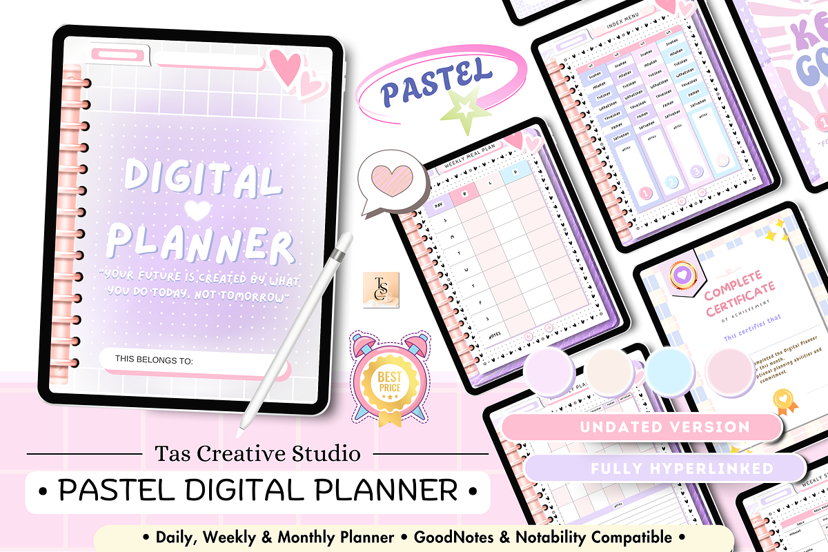 Portrait Purple Digital Planner, a Stationery Template by Tas Creative Studio (Photo 1 of 12)