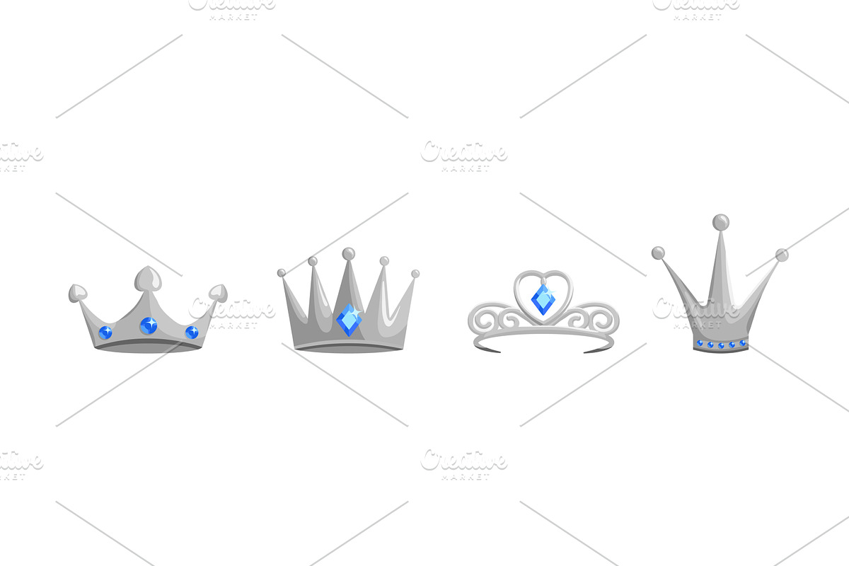 Silver crowns and tiaras set. Blue, an Object Illustration by skripnikbb