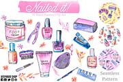 Manicure clip art, seamless pattern, a Work Illustration by CpandoShop (Thumbnail 2 of 5)