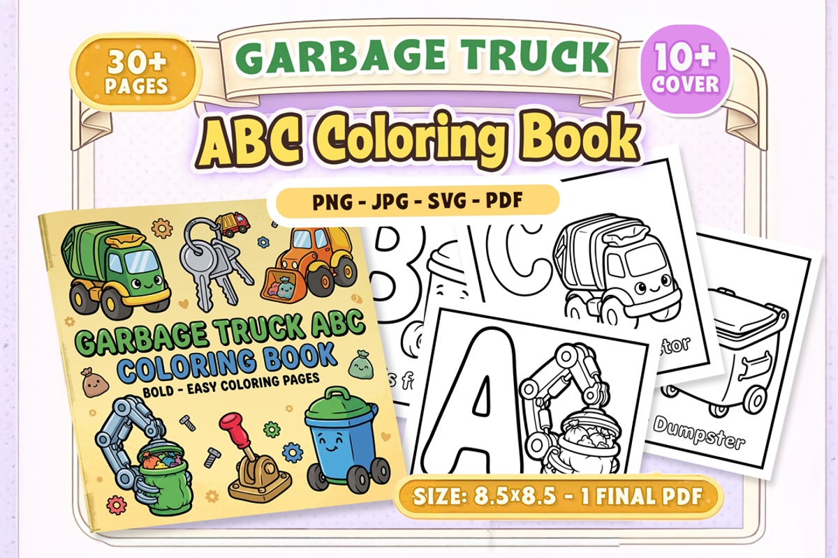 Garbage Truck ABC Coloring Book, an Education Illustration by Craftsbeefy (Photo 1 of 4)