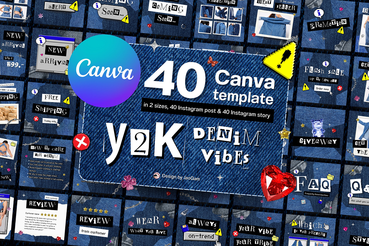 Y2K Denim Vibes Canva Templates, a Marketing Template by JaoGam (Photo 1 of 6)