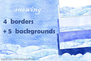 Snowing border Watercolor clipart 