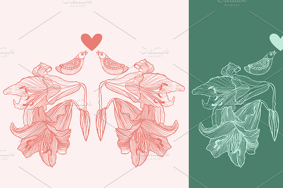 Vintage lily flowers and love birds, a Templates & Theme by Mehendra Art (Photo 2 of 3)