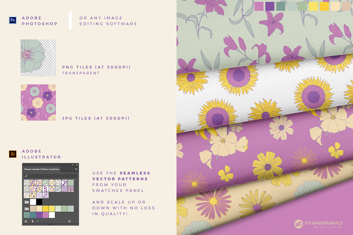 Flower Garden Seamless Patterns, a Pattern Graphic by Youandigraphics (Photo 4 of 14)