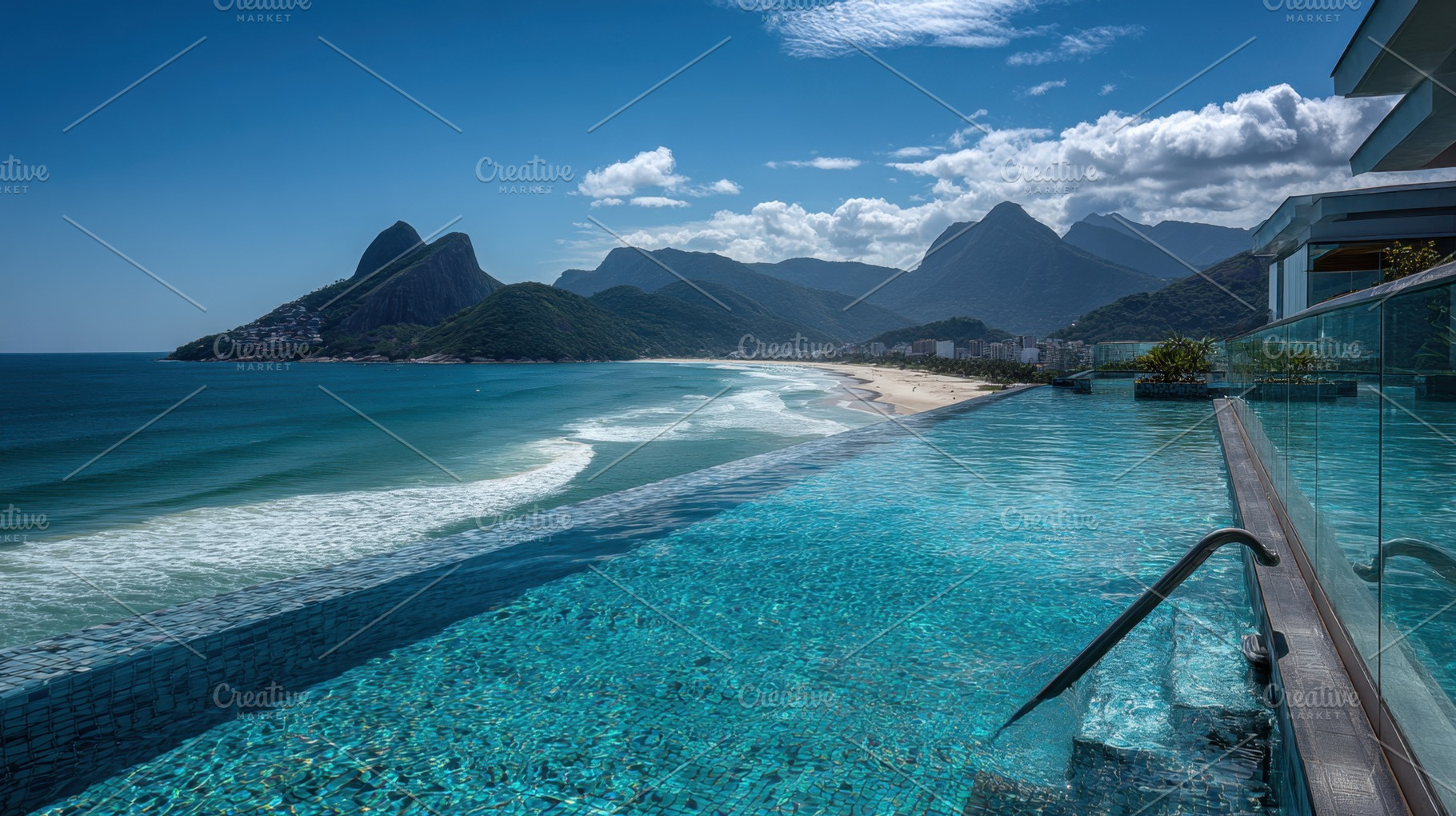 Beach and mountain infinity pool, a Photo by Beautiful things