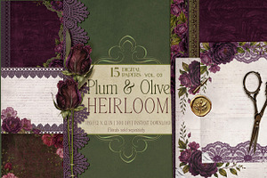 Plum & Olive Floral Digital Papers