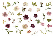 Watercolor Pink & Burgundy Flowers, an Illustration by GraphicsDish (Thumbnail 2 of 5)
