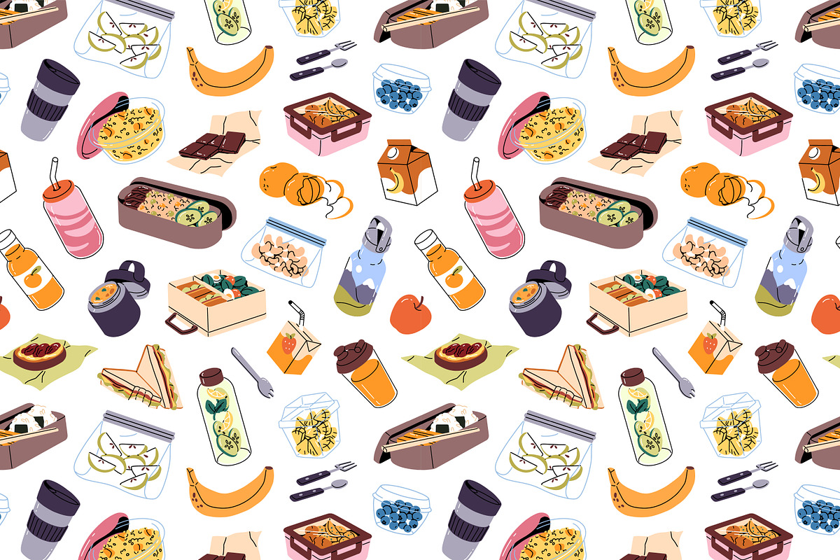 Lunchbox with food, drinks set, a Food Illustration by PaperTrident (Photo 14 of 15)