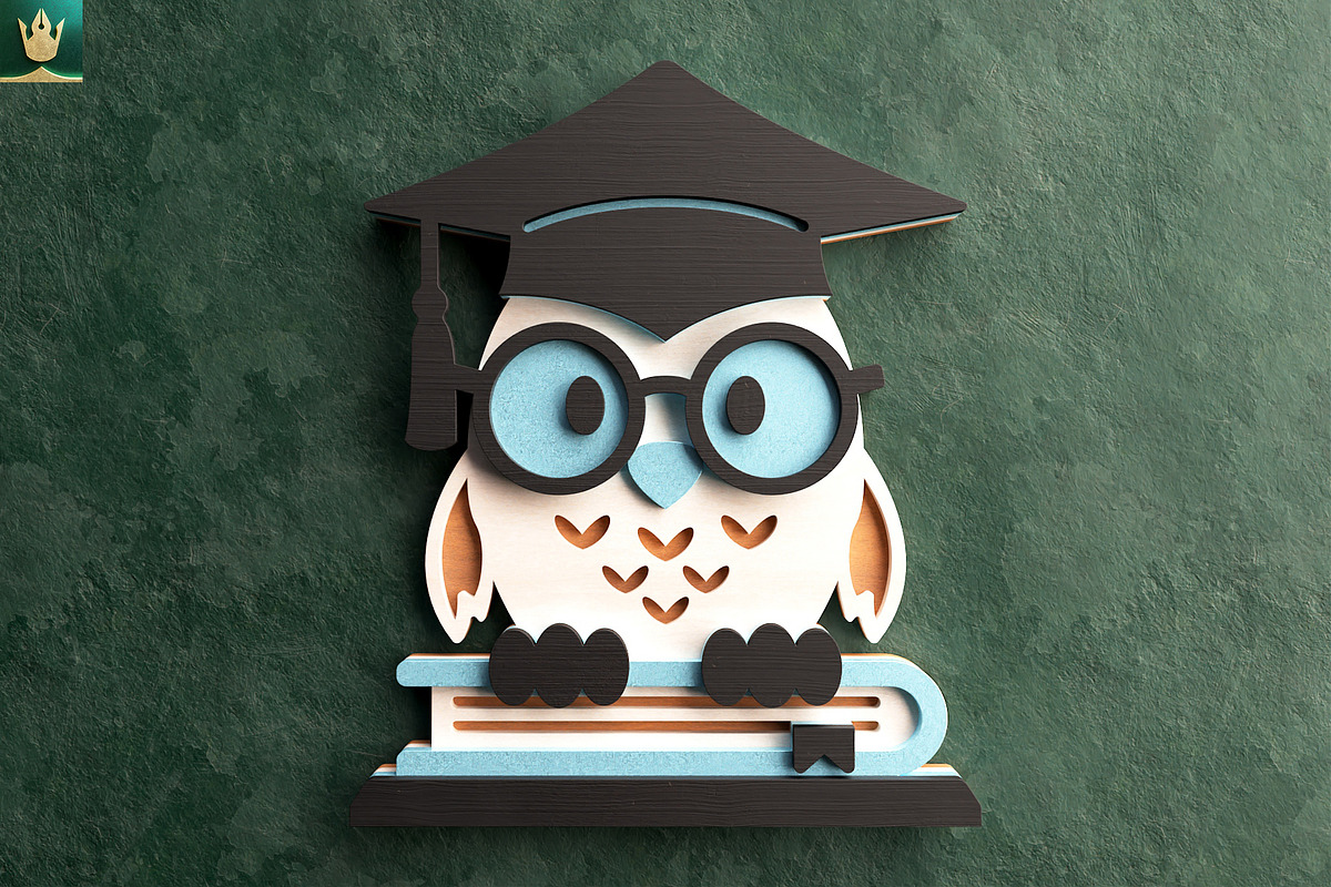 Graduation Owl 3D Layered Cut File, an Animal Illustration by pixaroma (Photo 7 of 8)
