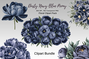 Dusty Blue Floral Clipart Bundle