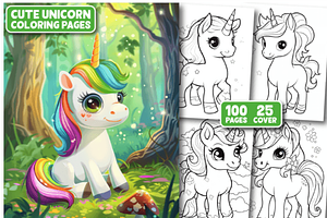 100 Cute Unicorn Coloring Pages, an Animal Illustration by Design Station