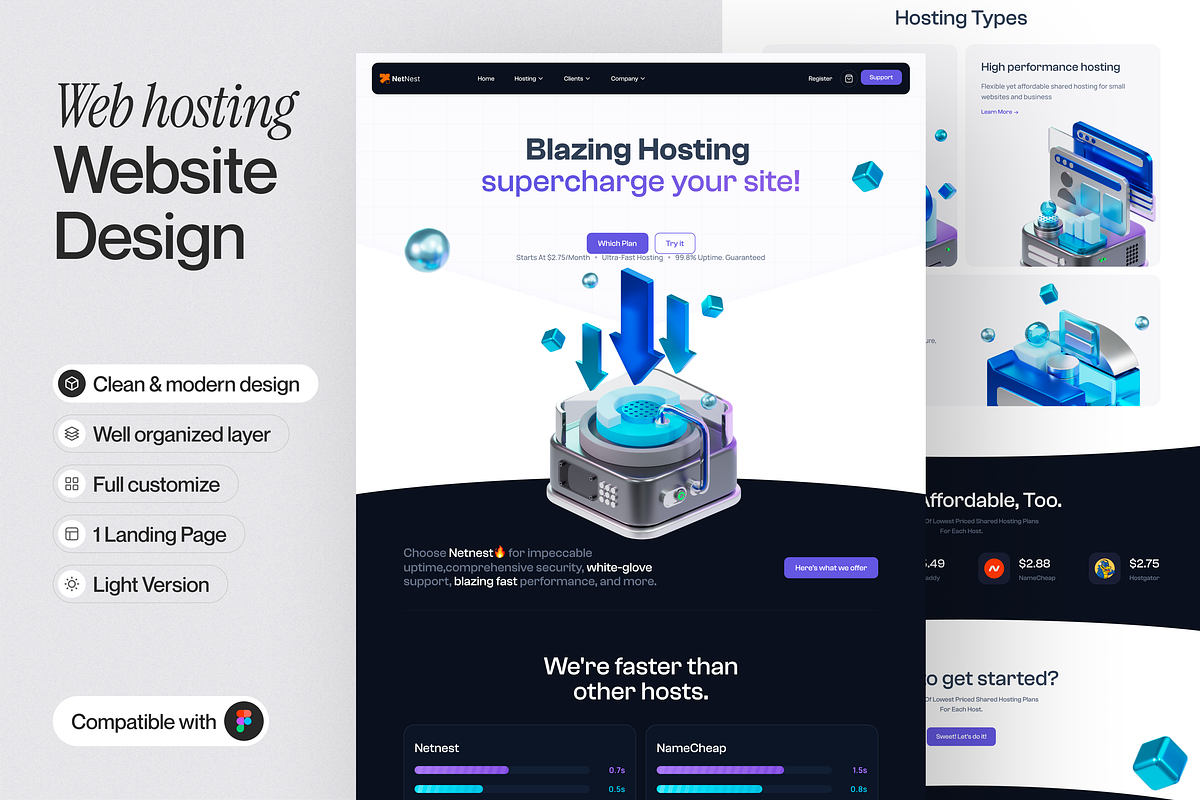 Web hosting Landing Page, an UI Kit Template by sajon.co
