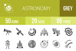 50 Astronomy Greyscale Icons