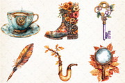 Watercolor Steampunk Autumn Clipart, an Illustration by Libby Wishes (Thumbnail 2 of 9)