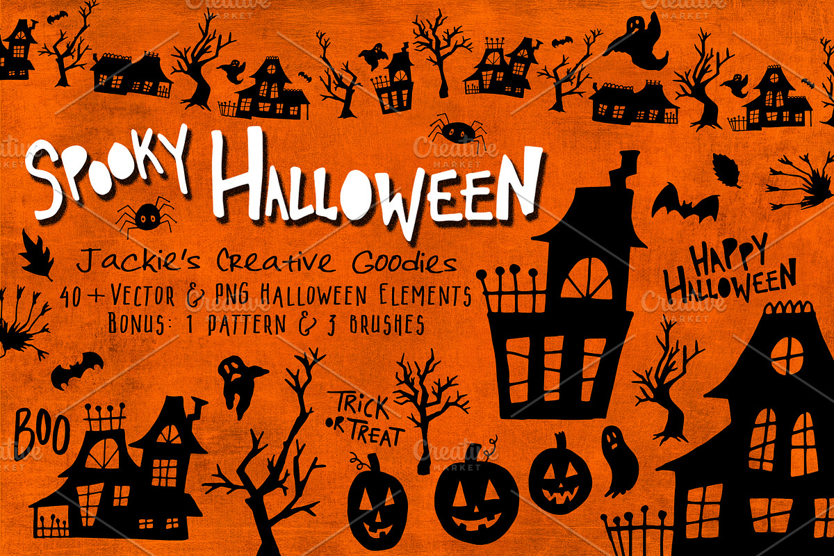 Spooky Halloween: Hand Drawn Set, an Illustration by Jackie's Creative Goodies (Photo 1 of 2)