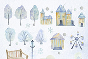 Watercolor Winter city of snowmen, a Decorative Illustration by Watercolor arts (Thumbnail 2 of 6)