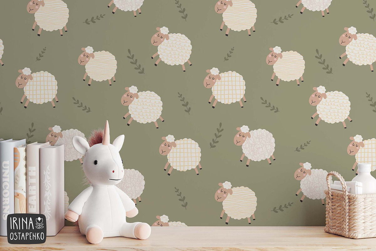 Cute Sheep Seamless Pattern, a Wallpaper Graphic by Irina Ostapenko (Photo 4 of 5)
