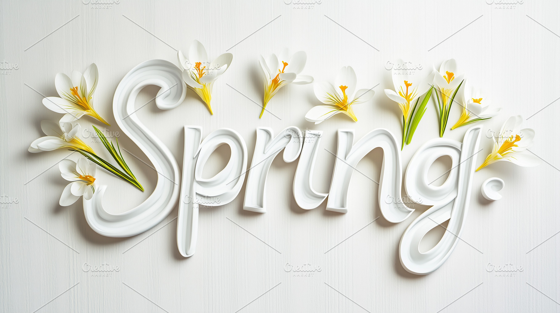 Banner with spring white crocuses, an Abstract Photo by Imaginarium