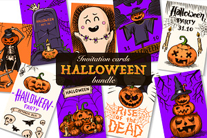 Halloween Party cards bundle, an Illustration by Arthur Balitskiy