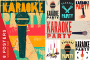 Karaoke Party vector poster set., an Object Illustration by PoPaShop (Thumbnail 1 of 9)