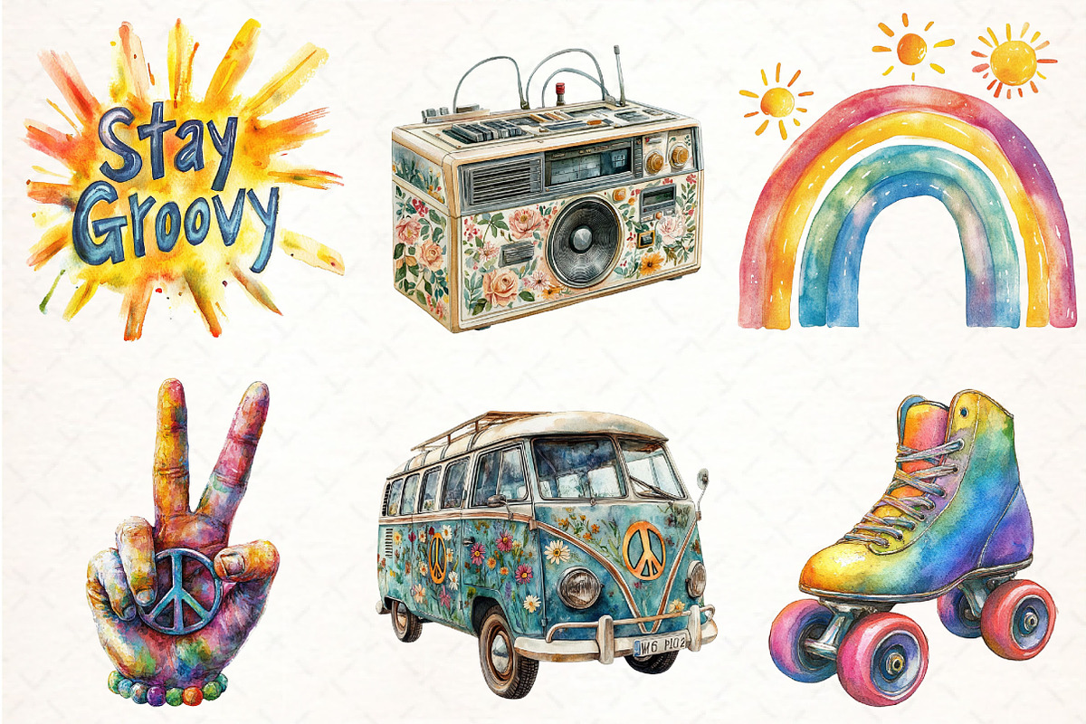 Retro Groovy Summer Clipart SVG, an Illustration by Pixels.Craft (Photo 2 of 7)