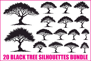 20 Black Tree Silhouettes Bundle, an Illustration by Gaye Art