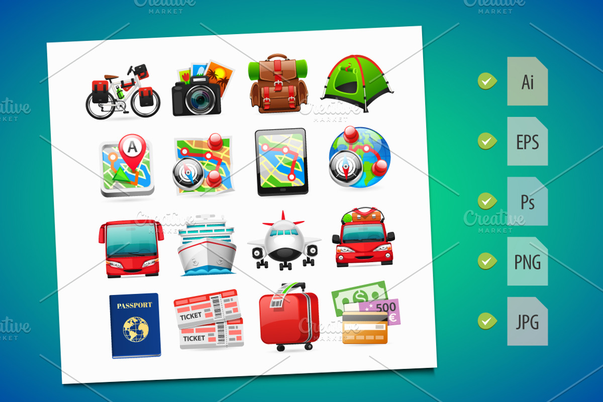 Colorful Travel Icons preview 2