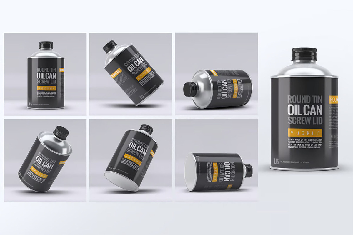 Oil Round Tin Can Screw Lid Mockup, an Advertising Mockup by Hubzway (Photo 5 of 7)