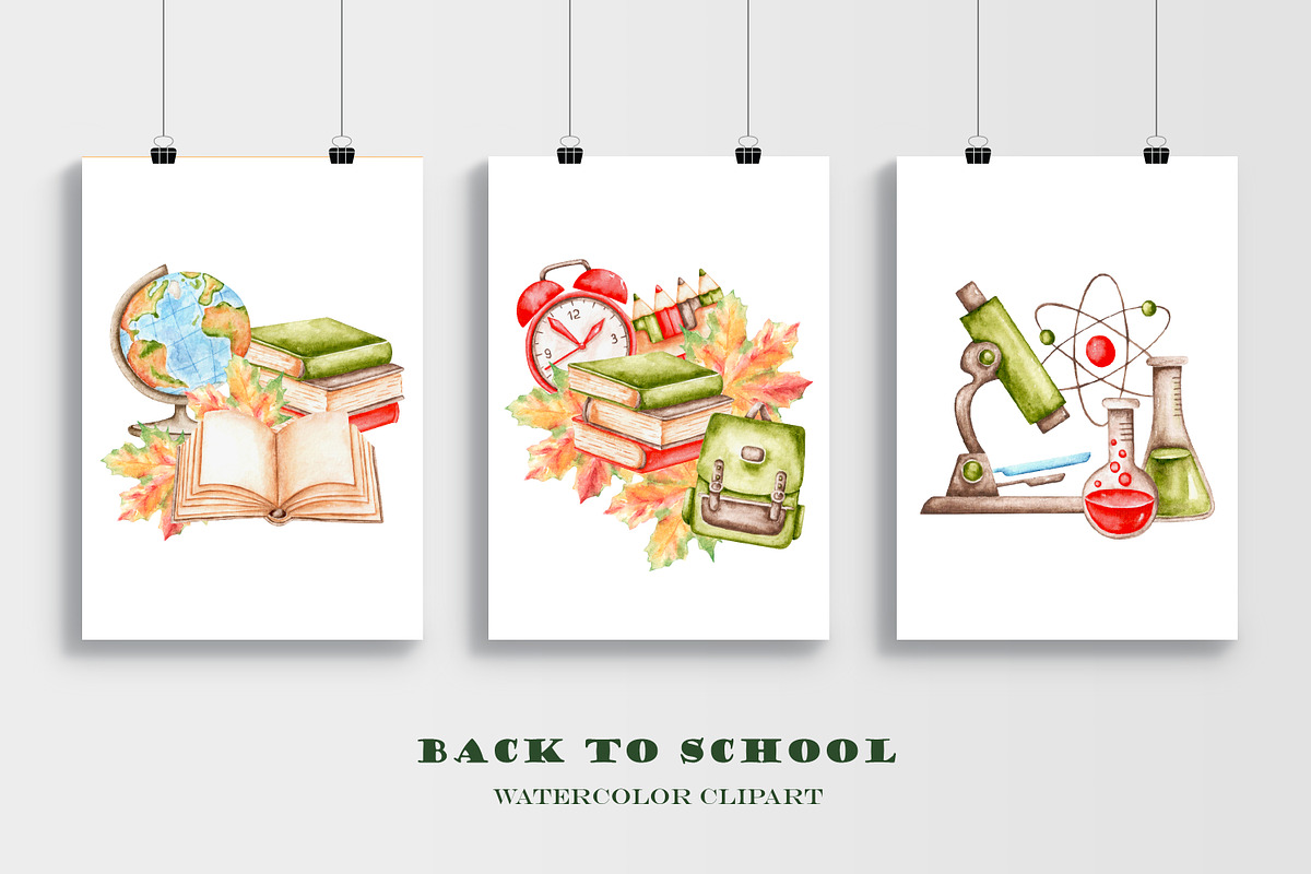 Back to school watercolor clipart., an Education Illustration by SabinaWatercolorArt (Photo 7 of 15)