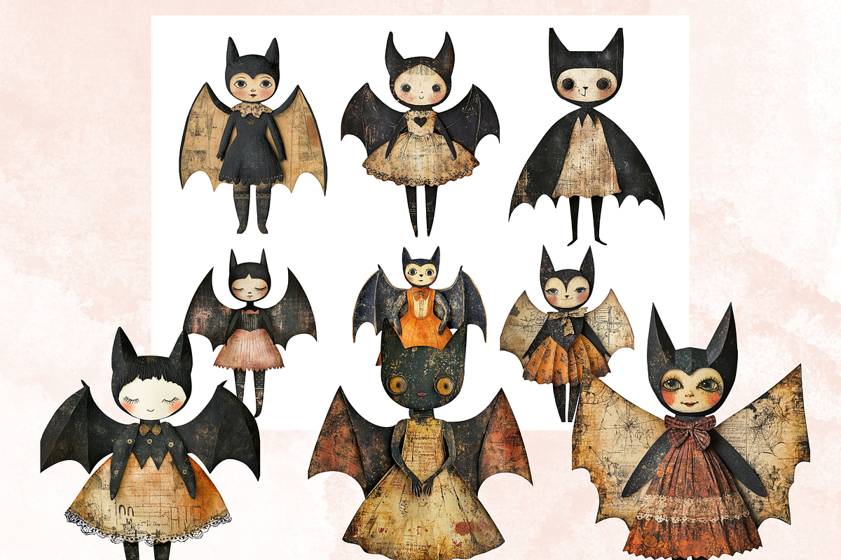 Halloween Bat Paper Doll Mixed Media, a Background Graphic by GiraffeCreative (Photo 8 of 9)