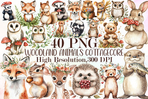 Woodland Animals Cottagecore Clipart, an Illustration by Sublimation Artist