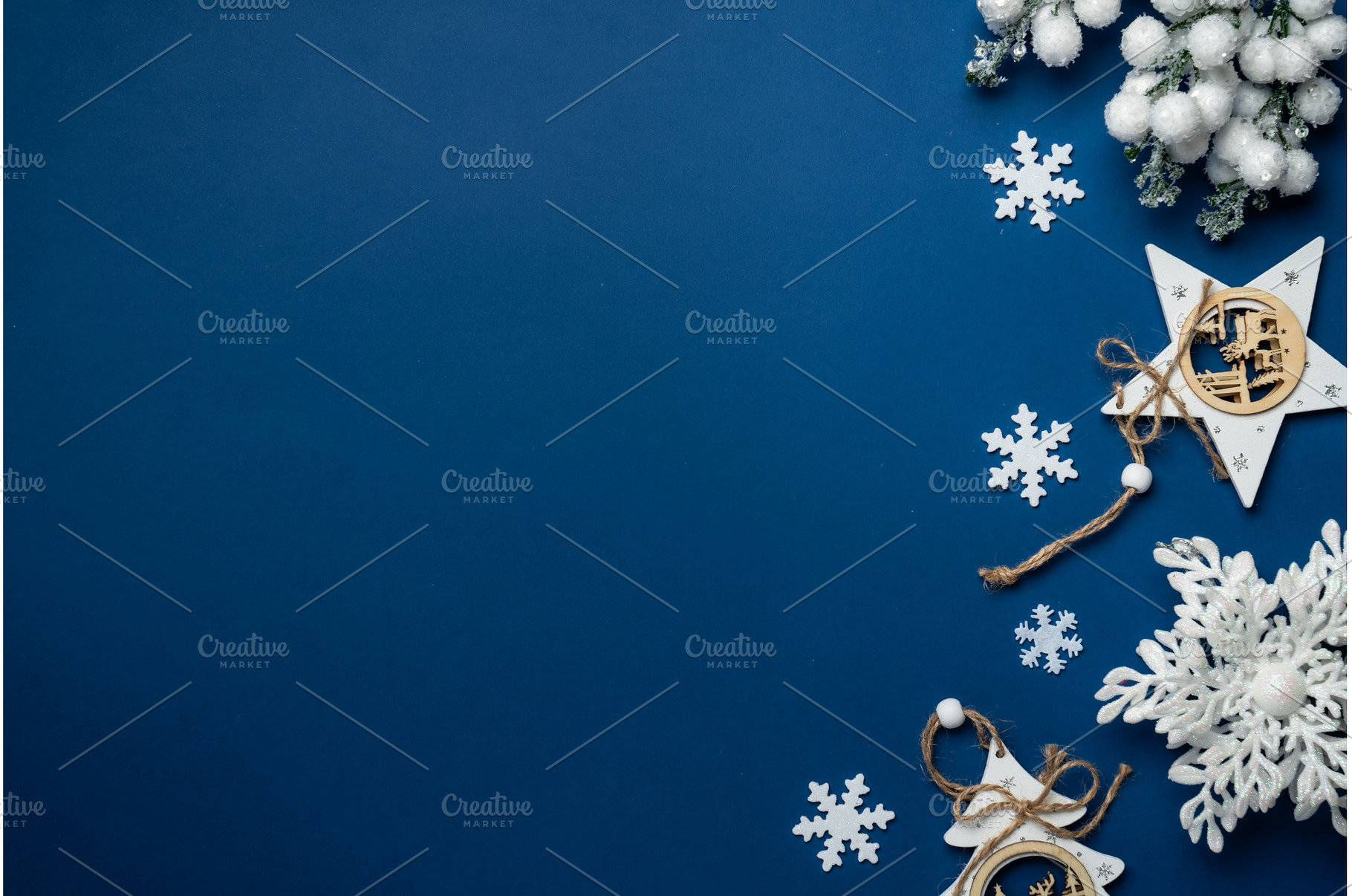 White Christmas decorations on navy, a Holiday Photo by Nadia-nb