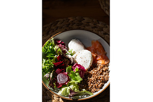 Healthy and balanced breakfast, a Food & Drink Photo by MAnuta