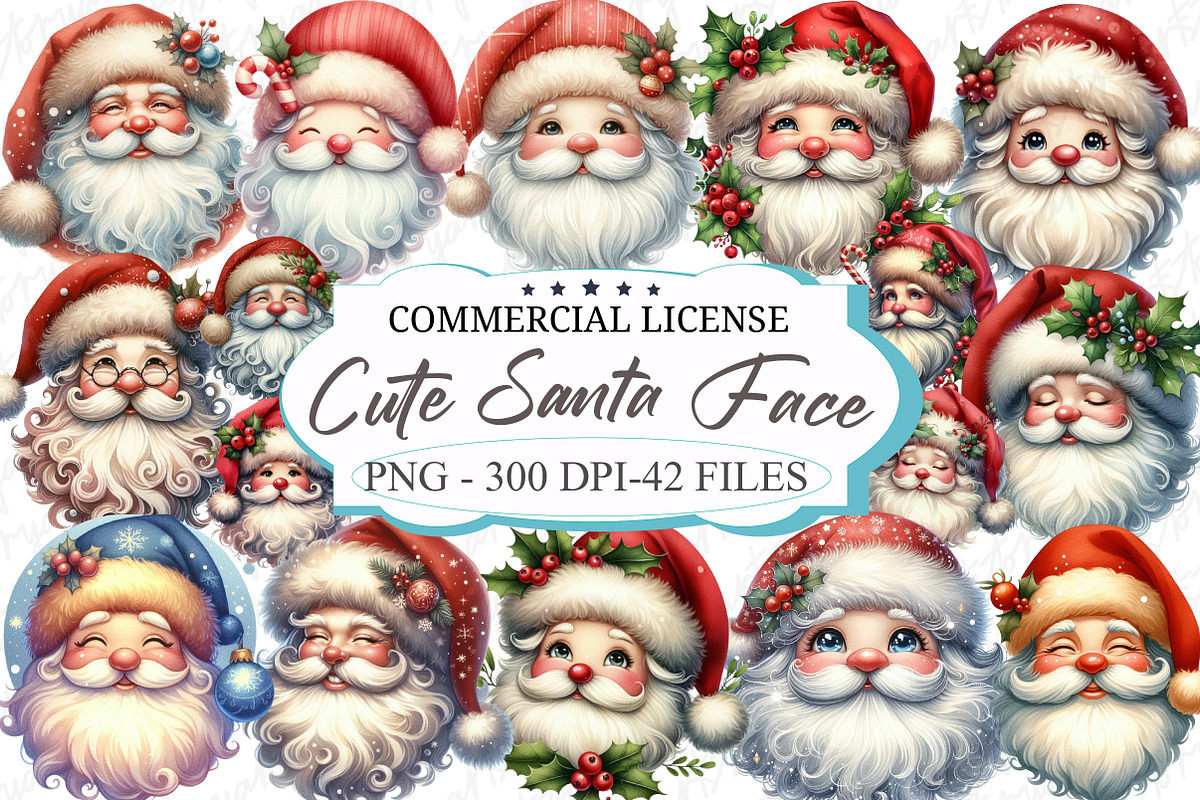 Cute Santa Face Clipart, an Illustration by designcity5 (Photo 1 of 5)