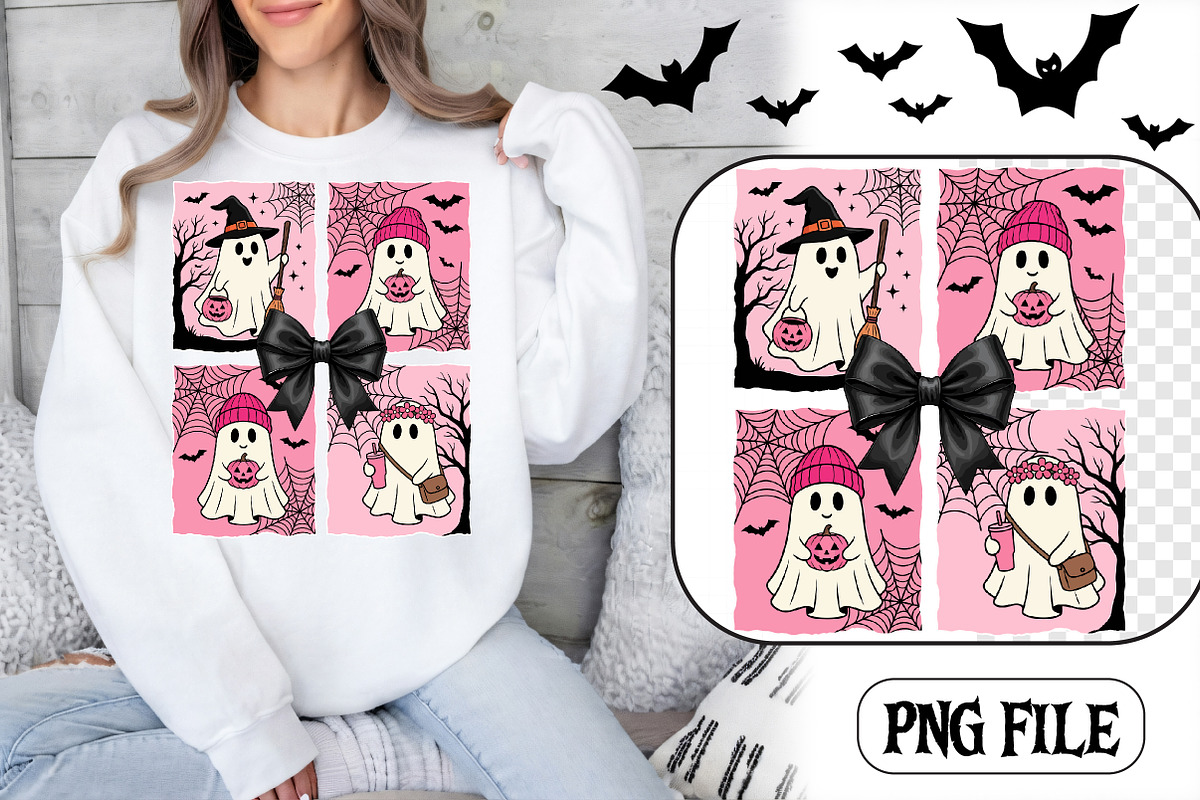 Four halloween ghosts in pink, a Seasonal Illustration by CrexoraLab (Photo 1 of 4)