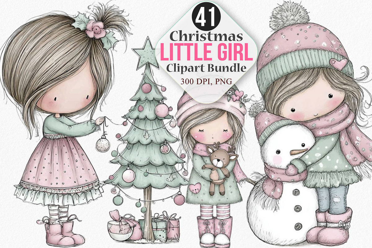 Christmas Little Girl Clipart Bundle, an Illustration by Canvas Craft (Photo 1 of 8)