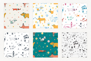 Cute Dogs. Patterns & Illustrations