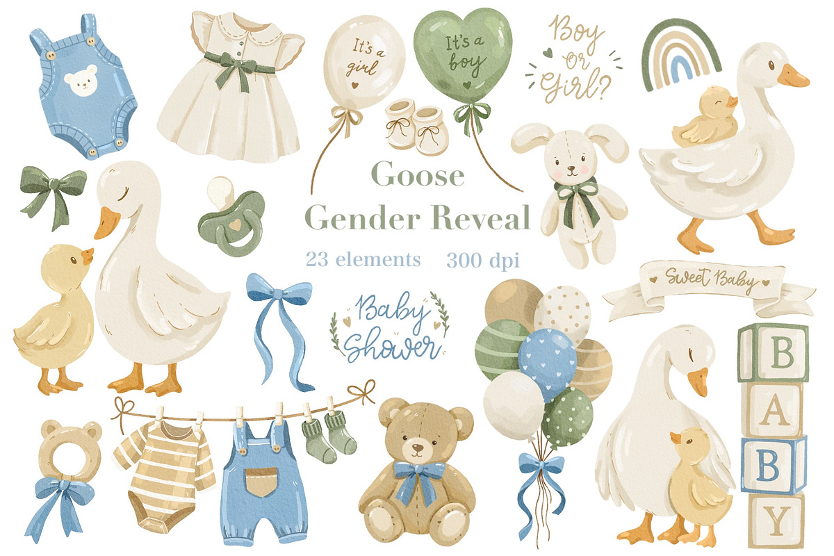 Watercolor Goose Baby Shower Clipart, an Animal Illustration by ArtGiftsStudio (Photo 1 of 5)