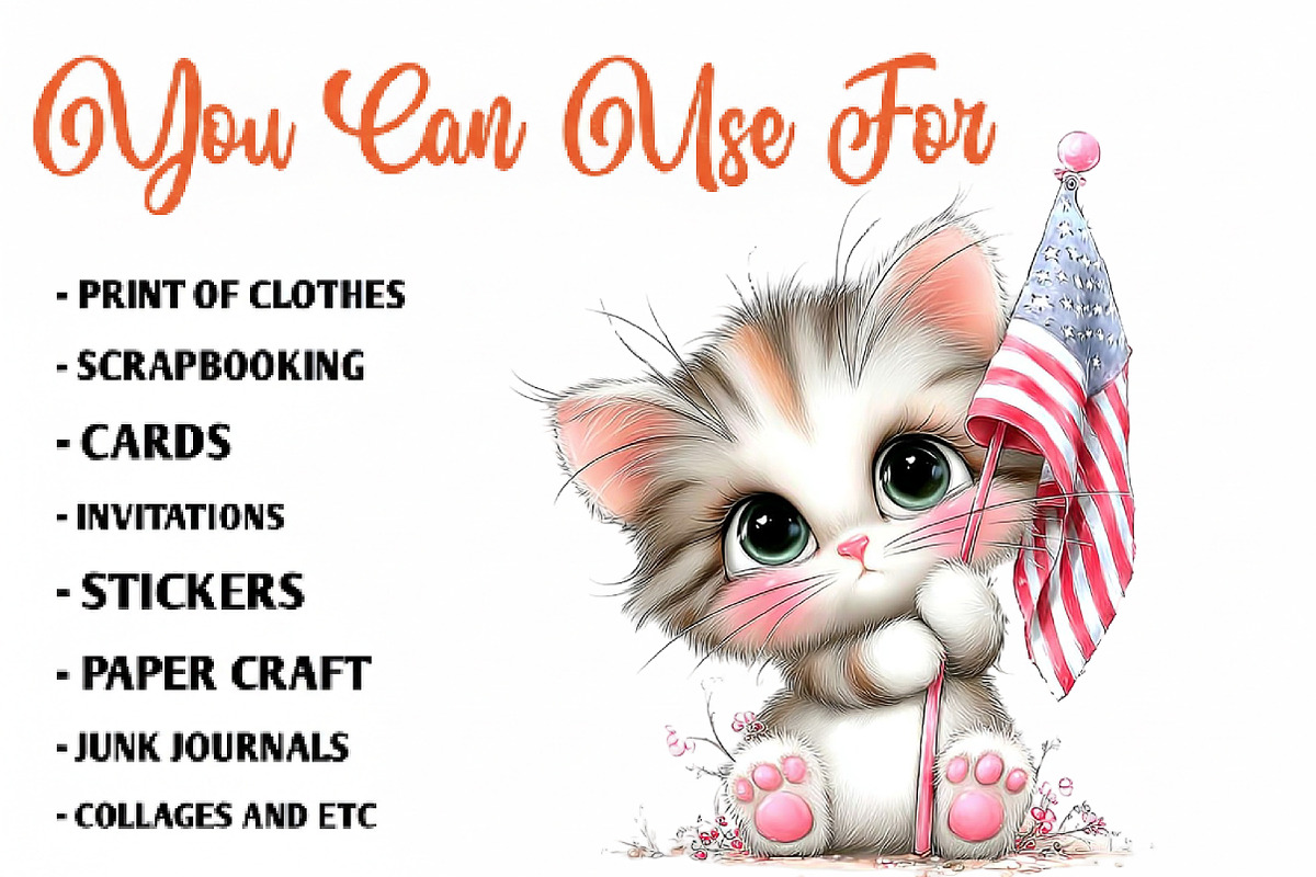 Whimsical 4th of July Cat Clipart, an Illustration by CreationArt (Photo 5 of 7)