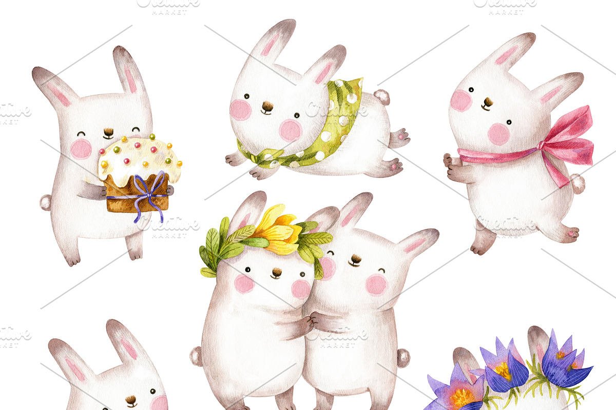 Easter bunnies. Watercolor set., an Illustration by babenkoirusa (Photo 2 of 16)