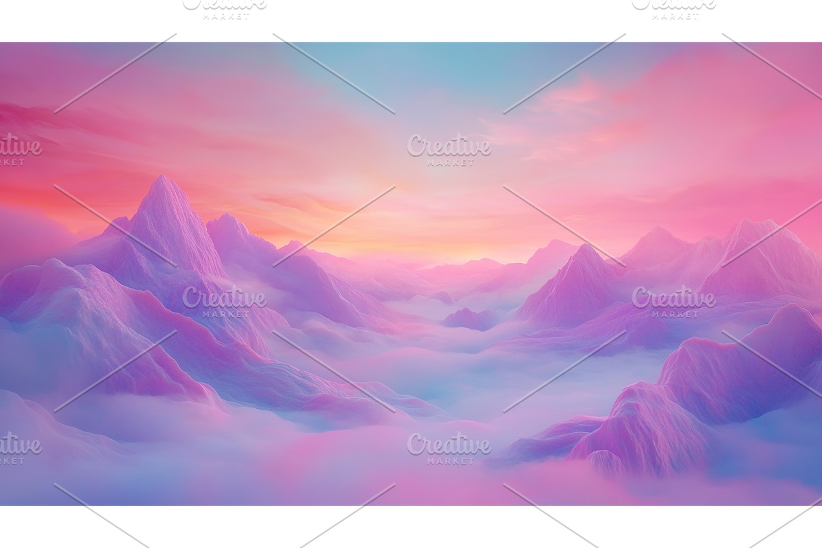 Dreamlike pastel mountain landscape, an Illustration by Lermont51