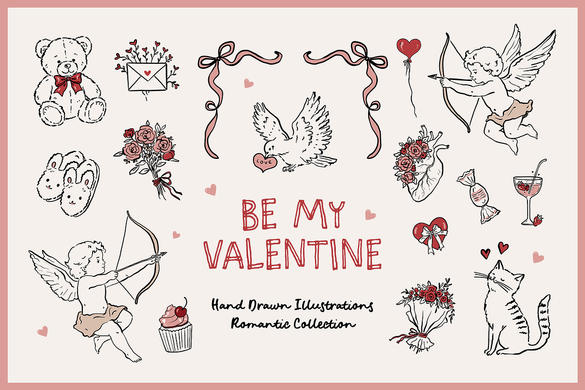 BE MY VALENTINE romantic line art, a Decorative Illustration by long summer (Photo 1 of 14)
